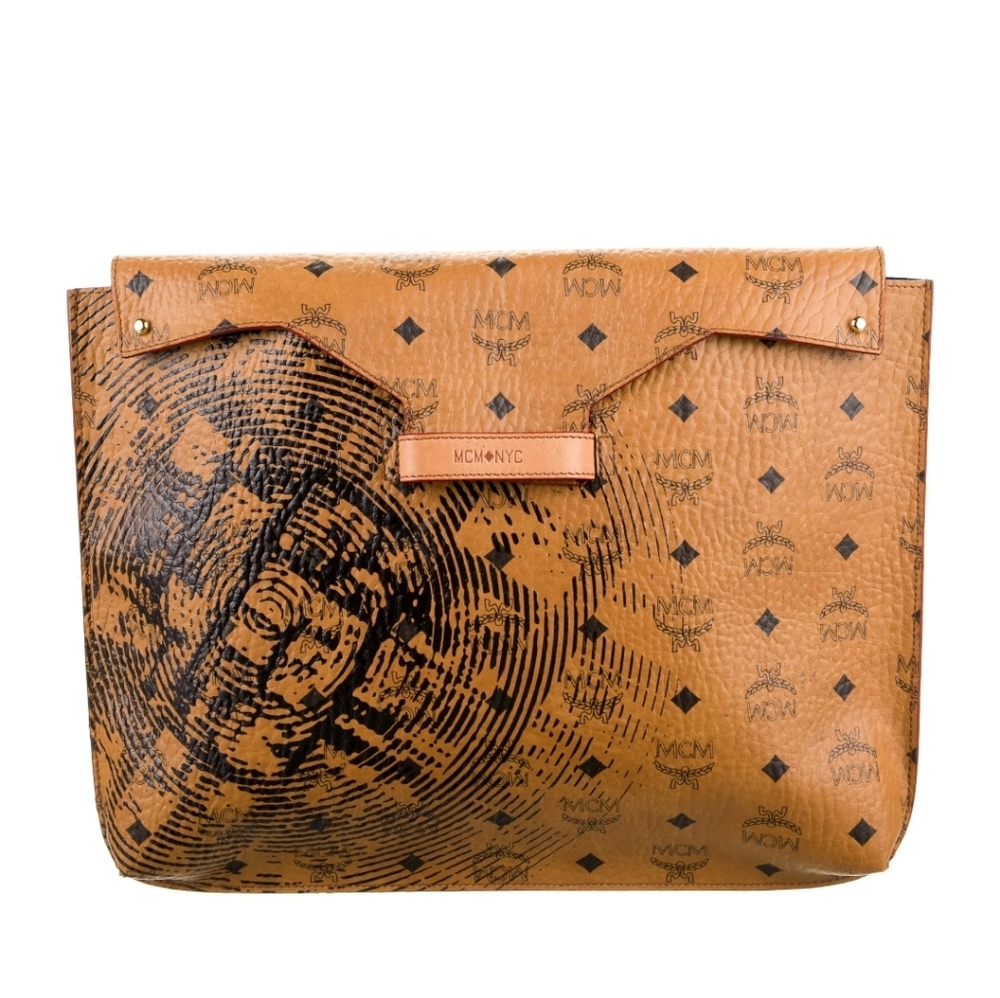 MCM Rare Brown and Black Patterned Clutch, NWOT